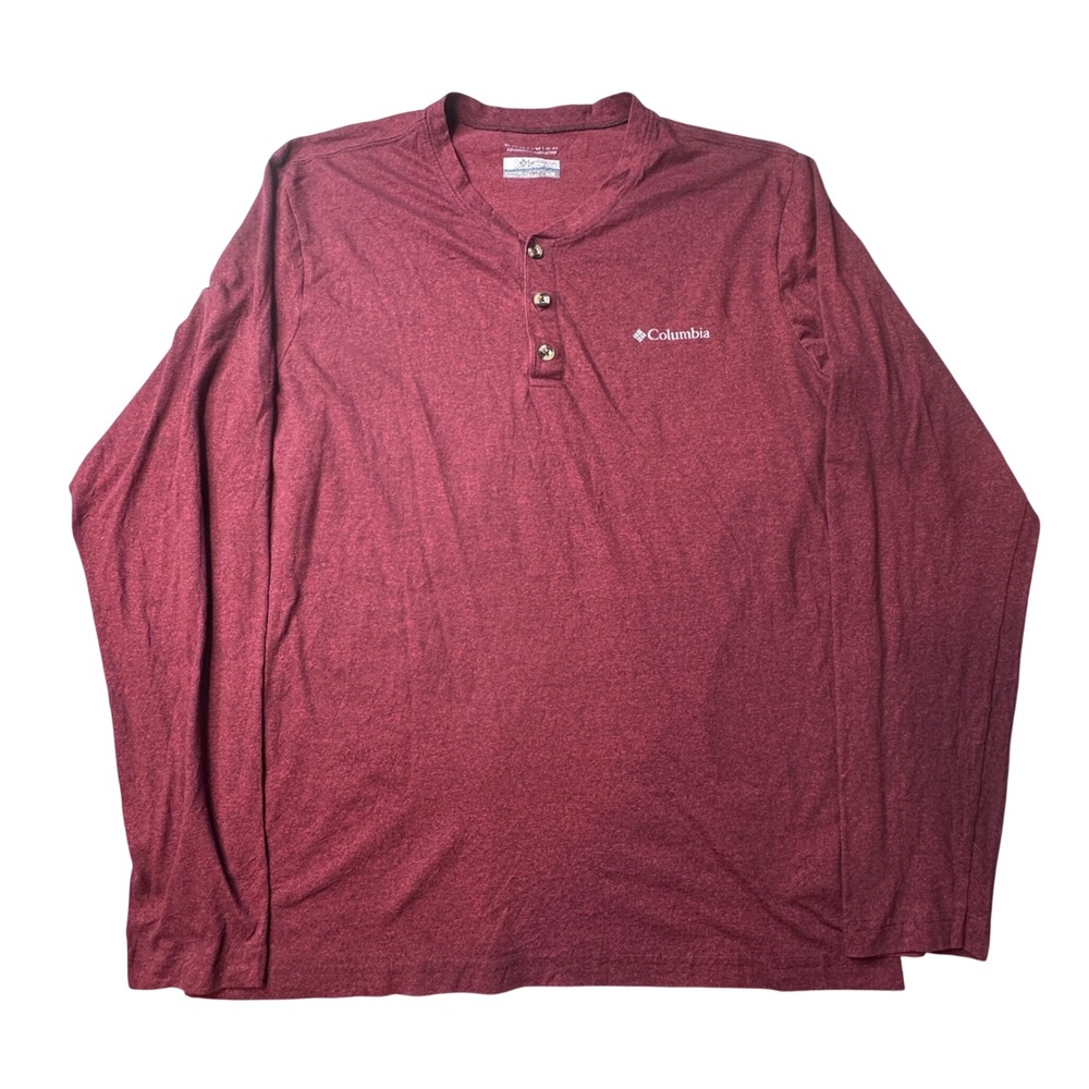 Columbia Shirt Mens Medium Maroon Omni-Wick Henley Long Sleeve Heathered Hiking